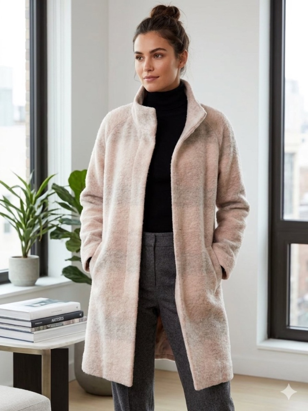 VTG Adrienne Vittadini Wool Blend Fuzzy L/XL Fall Sweater Coat